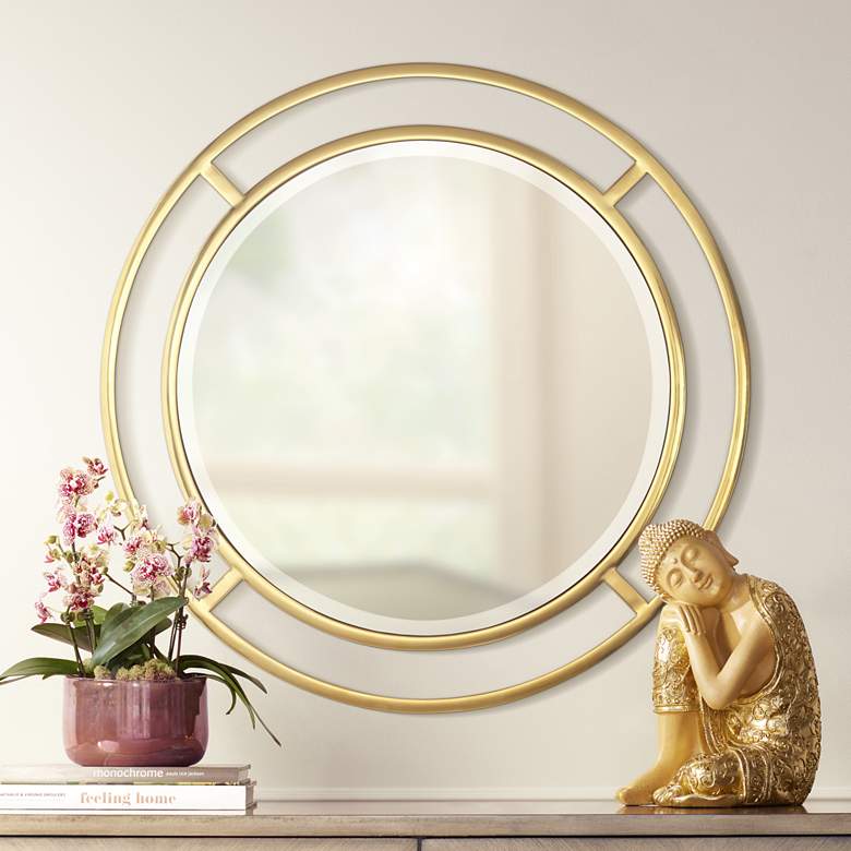 Image 1 Teegan 33" Round Gold Openwork Wall Mirror