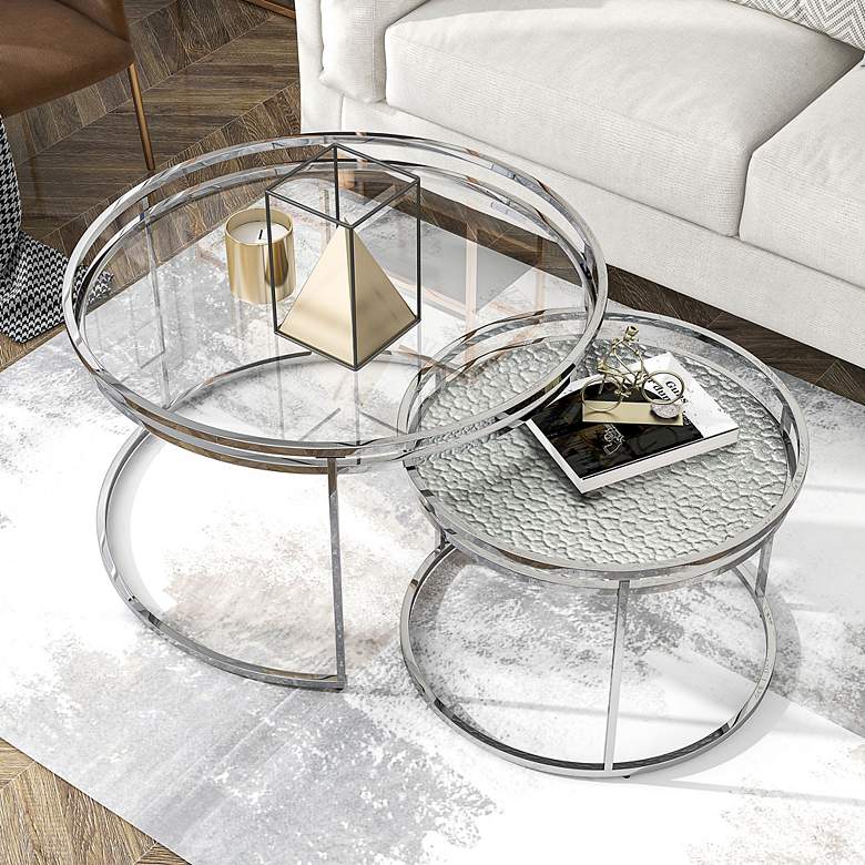 Image 1 Tega Clear Glass Steel 2-Piece Nesting Table Set