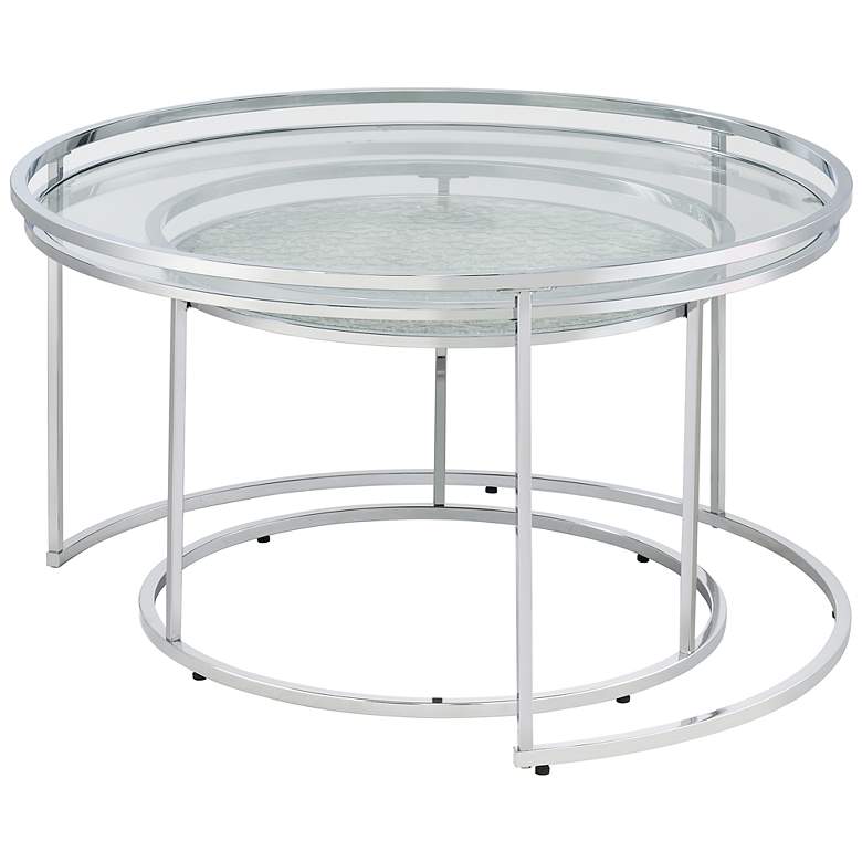 Image 4 Tega Clear Glass Steel 2-Piece Nesting Table Set more views