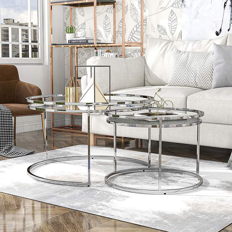 Image 5 Tega Clear Glass Steel 2-Piece Nesting Table Set more views