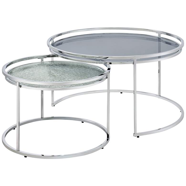 Image 2 Tega Gray Glass Steel 2-Piece Nesting Table Set