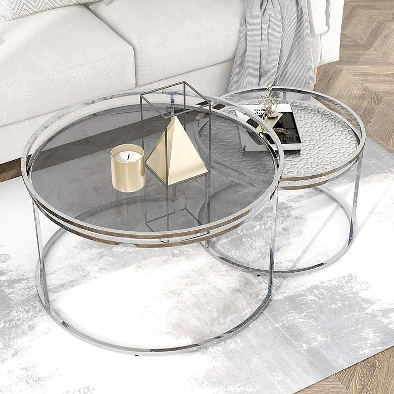 Image 1 Tega Gray Glass Steel 2-Piece Nesting Table Set