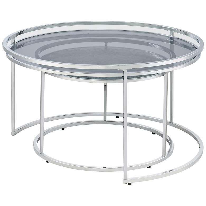 Image 3 Tega Gray Glass Steel 2-Piece Nesting Table Set more views