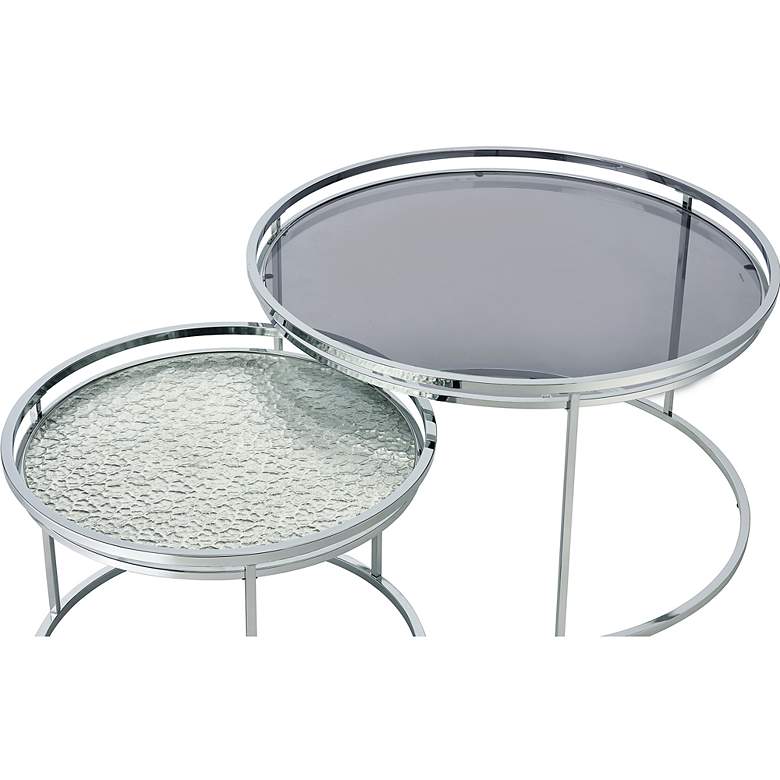 Image 4 Tega Gray Glass Steel 2-Piece Nesting Table Set more views