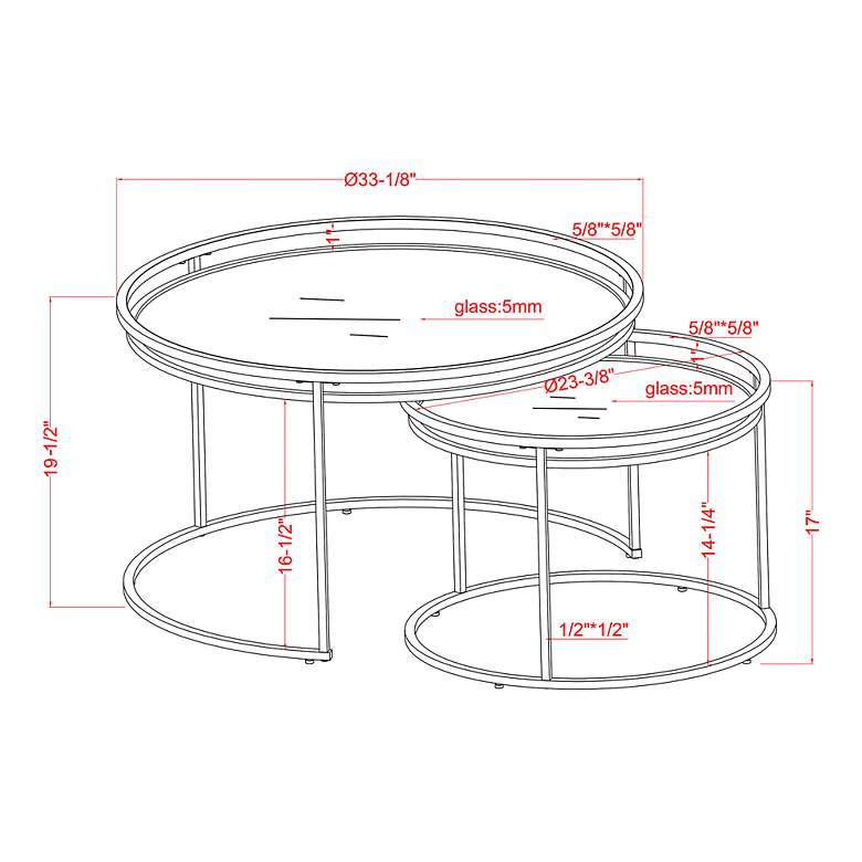 Image 7 Tega Gray Glass Steel 2-Piece Nesting Table Set more views