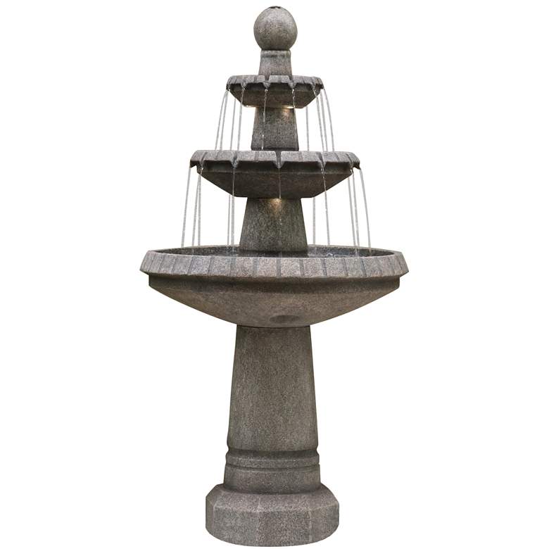 Image 1 Tektron 43 7/8 inch High Faux Stone 3-Tier LED Outdoor Fountain