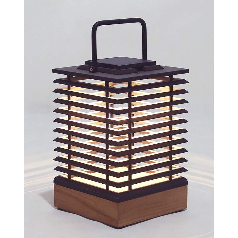 Image 1 Tekura 20"H Teak Wood Motion Sensor Outdoor Solar Lantern