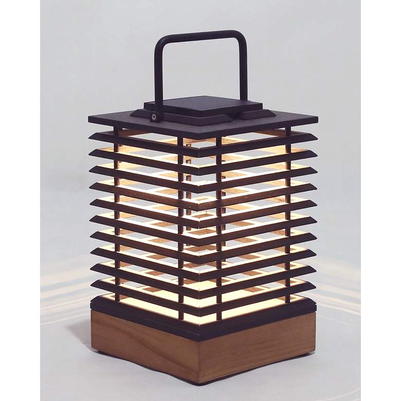 Image 1 Tekura 20 inchH Teak Wood Motion Sensor Outdoor Solar Lantern