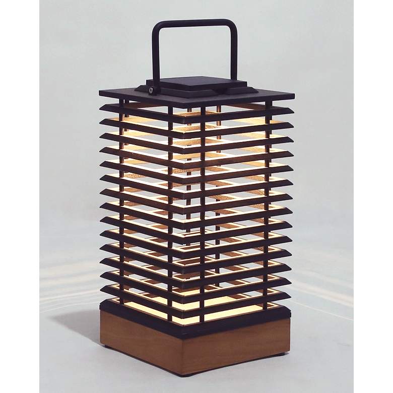 Image 1 Tekura 23 1/2" High Teak Wood Motion Sensor Solar Lantern
