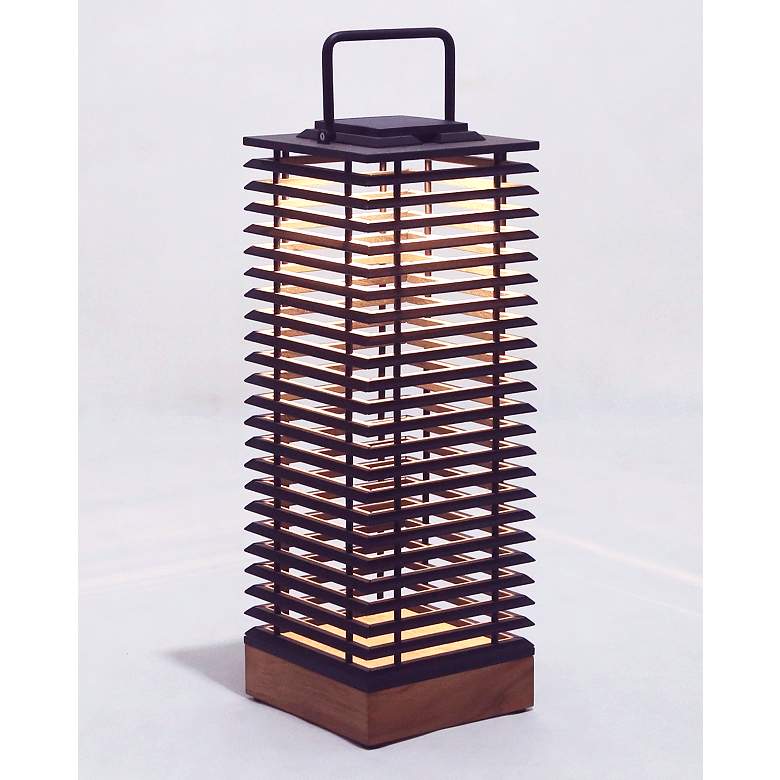 Image 1 Tekura 31 1/2" High Teak Wood Motion Sensor Solar Powered Lantern