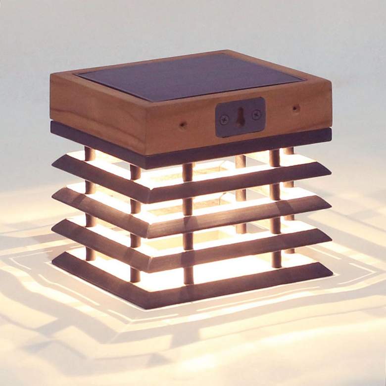 Image 1 Tekura 6 inch High Teak Wood Motion Sensor Outdoor Solar Sconce