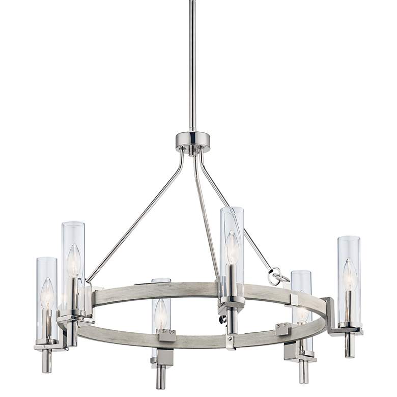 Image 2 Telan 29 1/4" Wide Wood Ring Wagon Wheel Pendant Chandelier