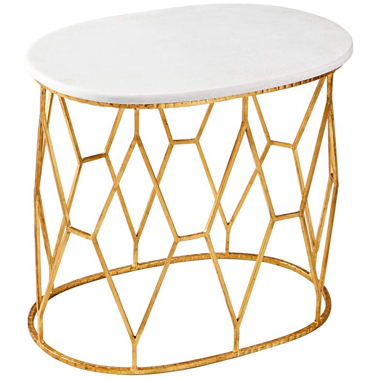 Image 1 Telex 24 inch Wide Marble Top Geometric Base Accent Table