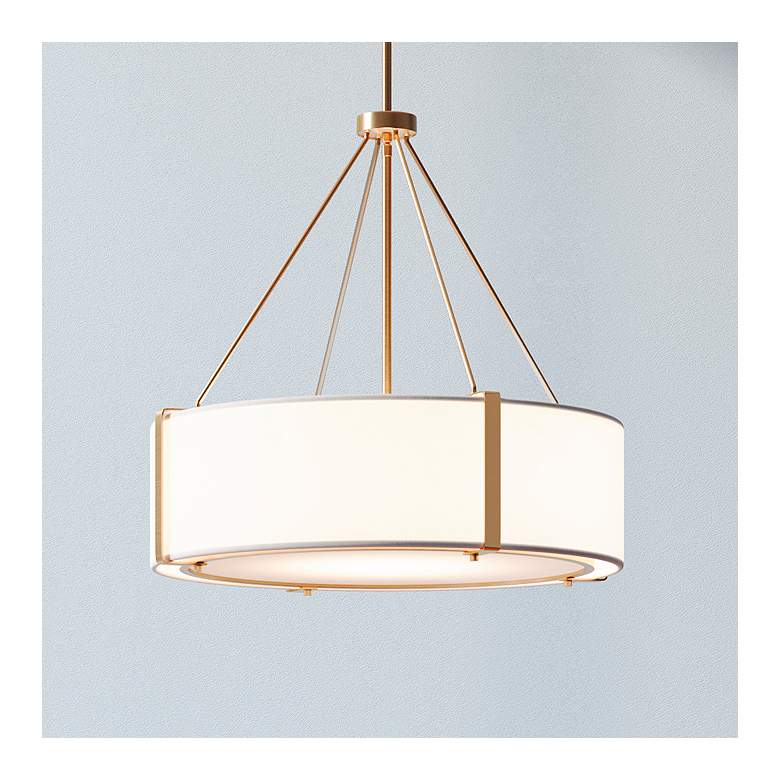 Image 1 Telfar 24" Wide Modern Gold and White Fabric Pendant Light