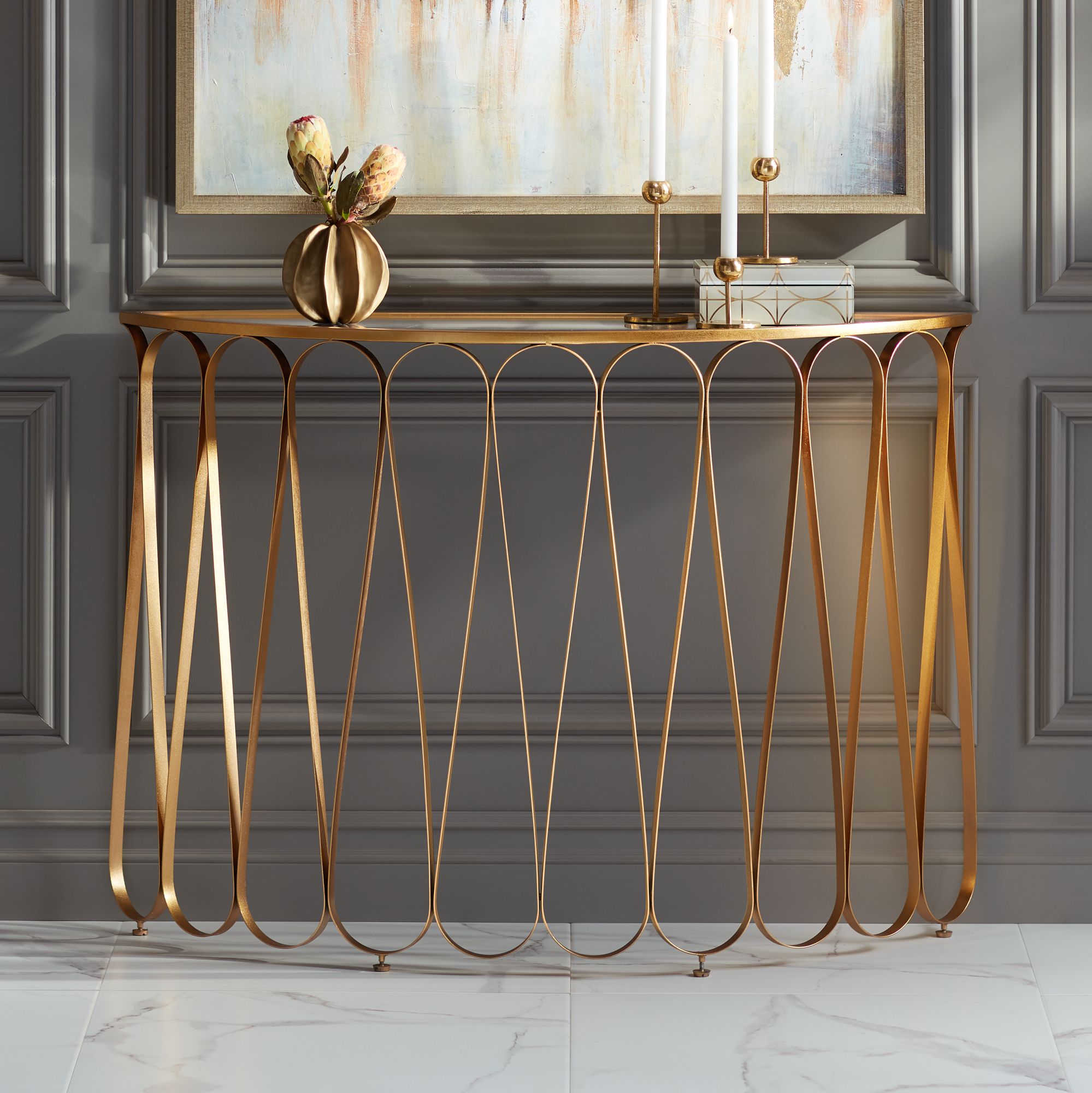 Gold color store console table