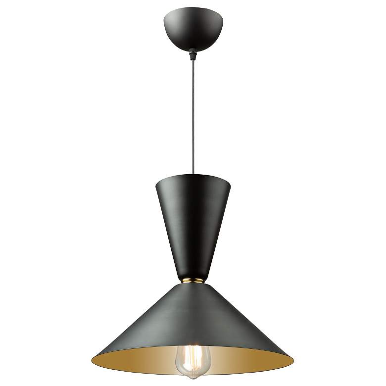 Image 1 Tempo 14" Wide Matte Black Pendant With Black And Gold Aluminum Shade