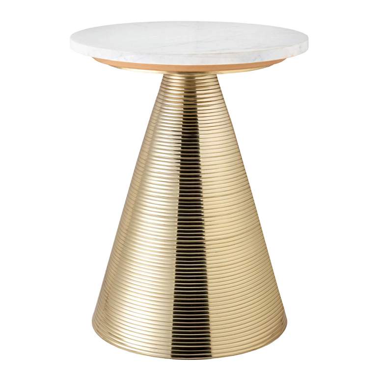 Image 2 Tempo 16" Wide White Marble Top and Gold Conical Base Side Table more views