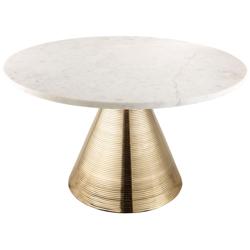 Tempo 30&quot; Wide White Marble Top and Gold Conical Base Cocktail Table