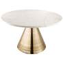 Tempo 30" Wide White Marble Top and Gold Conical Base Cocktail Table