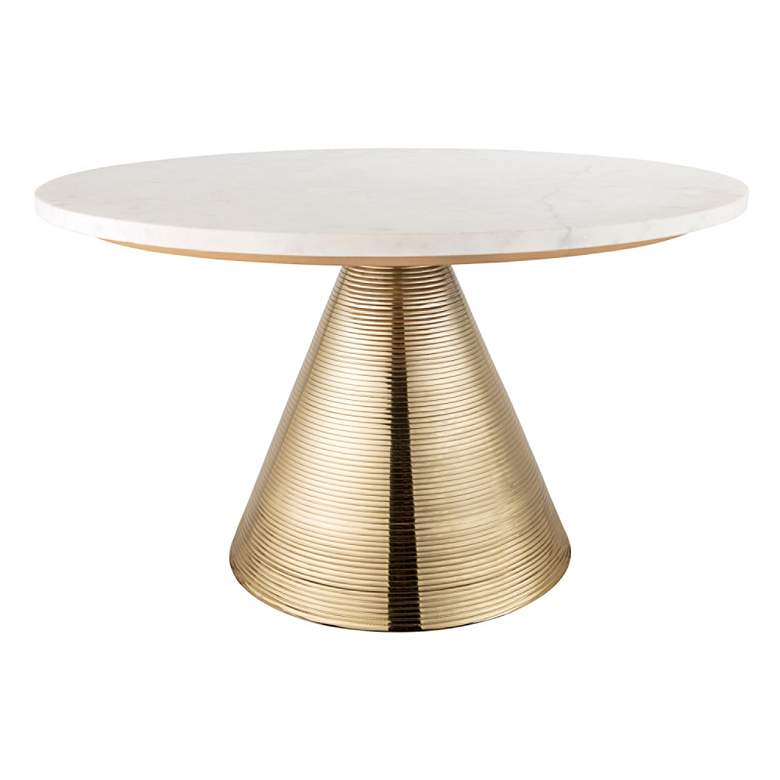 Image 2 Tempo 30" Wide White Marble Top and Gold Conical Base Cocktail Table more views