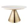 Tempo 30" Wide White Marble Top and Gold Conical Base Cocktail Table