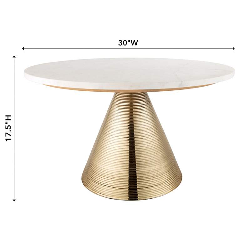 Image 5 Tempo 30" Wide White Marble Top and Gold Conical Base Cocktail Table more views