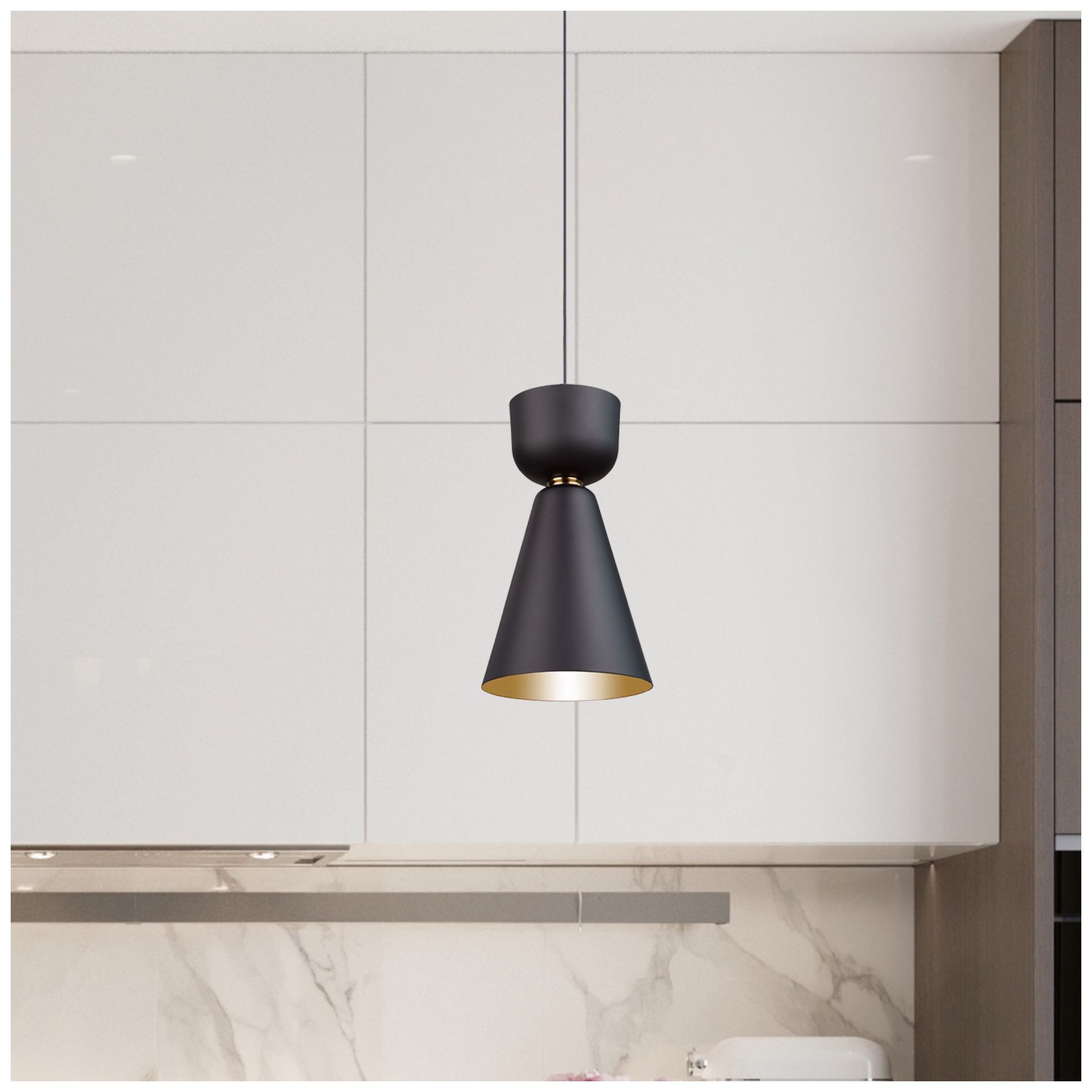 Image 4 Tempo 8" Wide Matte Black Pendant With Black And Gold Aluminum Shade more views