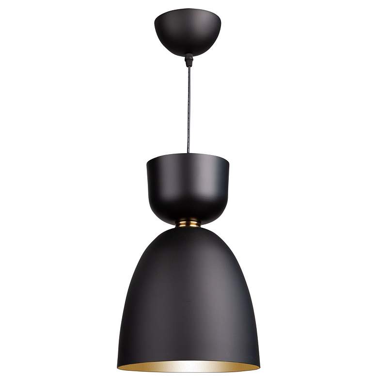 Image 1 Tempo 9" Wide Matte Black Pendant With Black And Gold Aluminum Shade