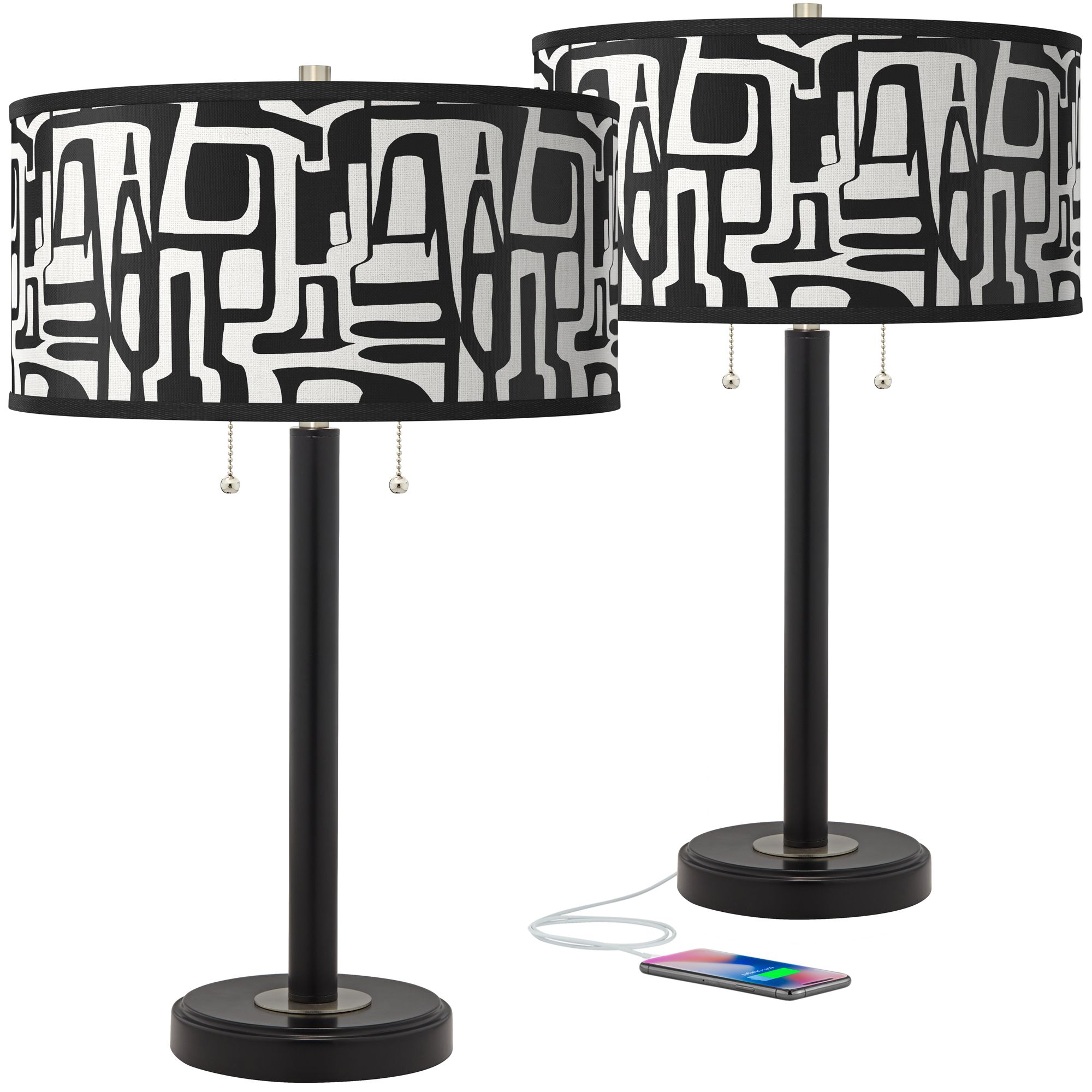 Image Tempo Arturo Black Bronze USB Table Lamps Set of 2