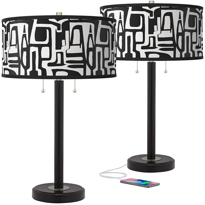 Image 1 Tempo Arturo Black Bronze USB Table Lamps Set of 2