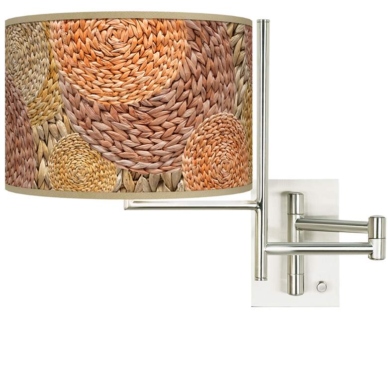 Image 1 Tempo Rattan Circles Print Plug-In Swing Arm Wall Lamp