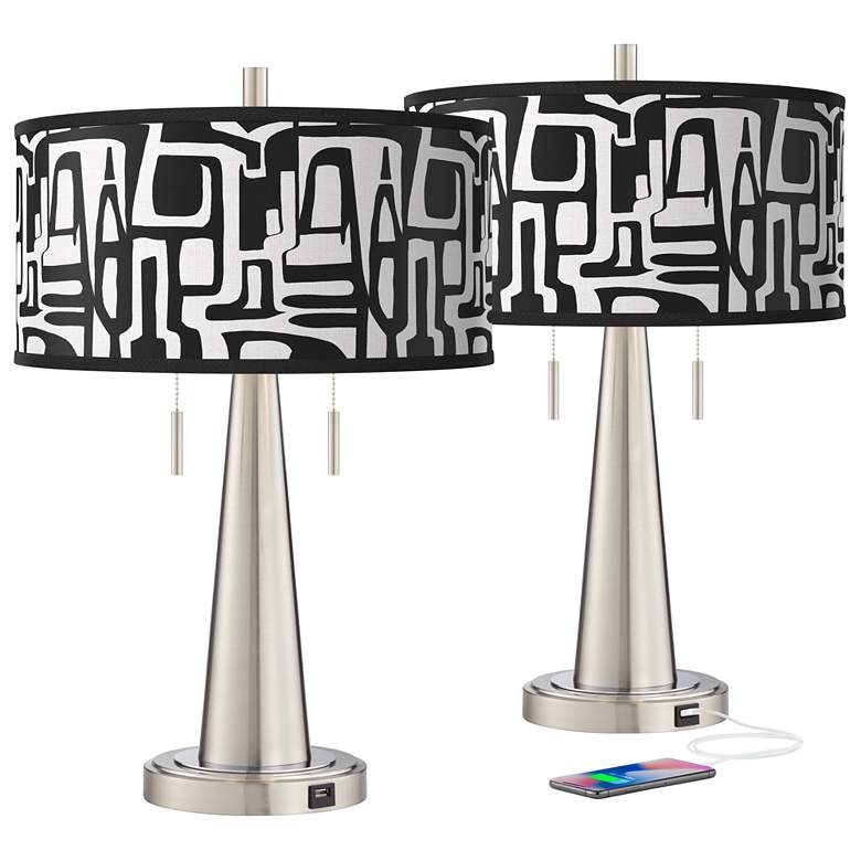 Image 2 Tempo Vicki Brushed Nickel USB Table Lamps Set of 2