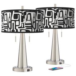 Tempo Vicki Brushed Nickel USB Table Lamps Set of 2