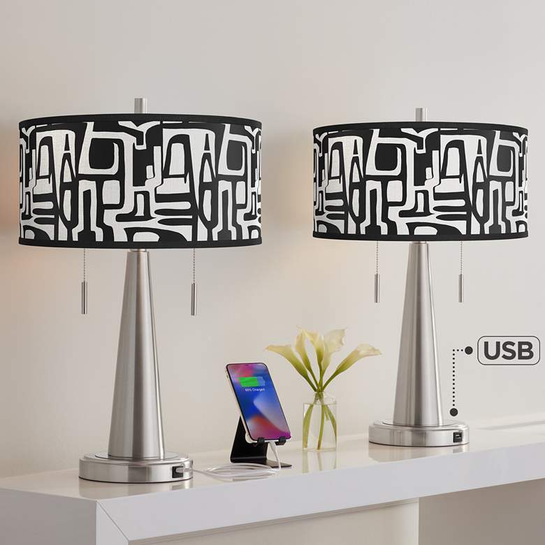 Image 1 Tempo Vicki Brushed Nickel USB Table Lamps Set of 2