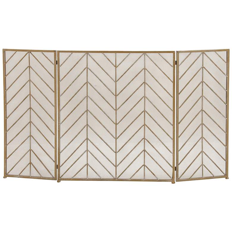 Image 2 Tenaya Brass 31 inch High 3-Panel Fireplace Screen