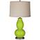 Tender Shoots Linen Drum Shade Double Gourd Table Lamp