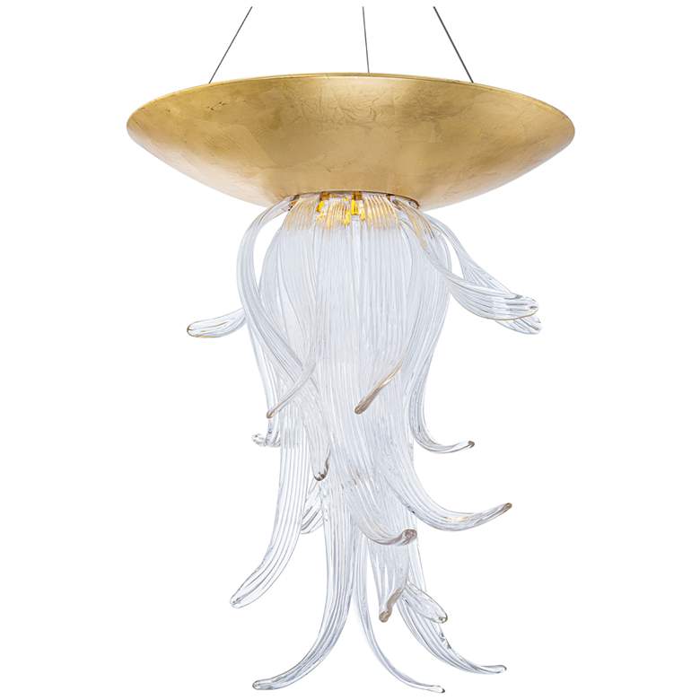 Image 1 Tendril 32in LED Pendant 3000K in Gold Leaf with ribbed Art Glass