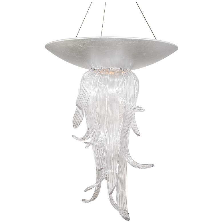 Image 1 Tendril 32in LED Pendant 3000K in Silver Leaf with ribbed Art Glass
