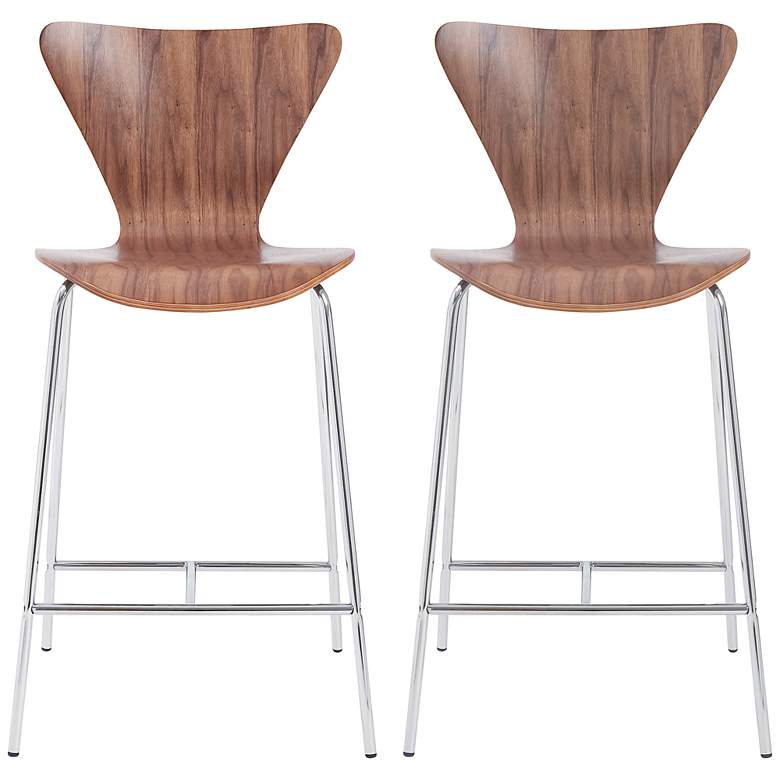 Image 1 Tendy Walnut Laminated Wood Counter Chair Set of 2