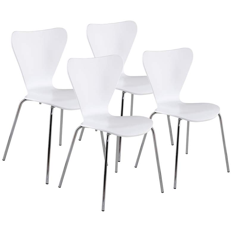Image 1 Tendy White Wood and Chrome Stacking Side Chair Set of 4