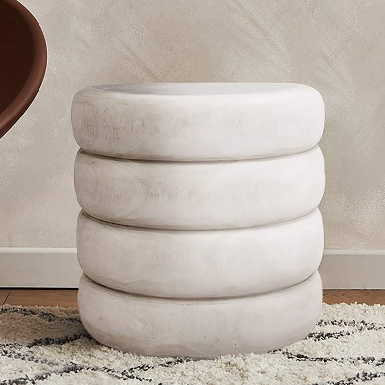 Image 2 Tengal 19 3/4 inch Wide Off-White Round Accent Table/Stool