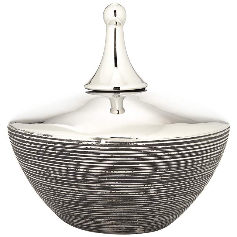 Image 1 Tennys 10" High Shiny Silver Ceramic Jar with Lid