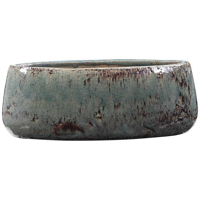 Tenzin 15 1/2&quot; Wide Aqua Blue Modern Ceramic Decorative Bowl