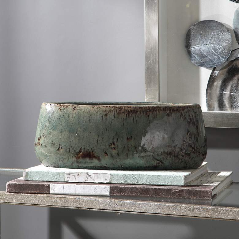 Image 1 Tenzin 15 1/2" Wide Aqua Blue Modern Ceramic Decorative Bowl