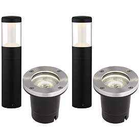 Image1 of Tera 4-Piece Black LED Bollards and In-Ground Light Set