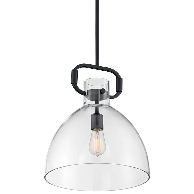 Image 1 Teresa 14" Wide Matte Black Pendant Light with Clear Glass