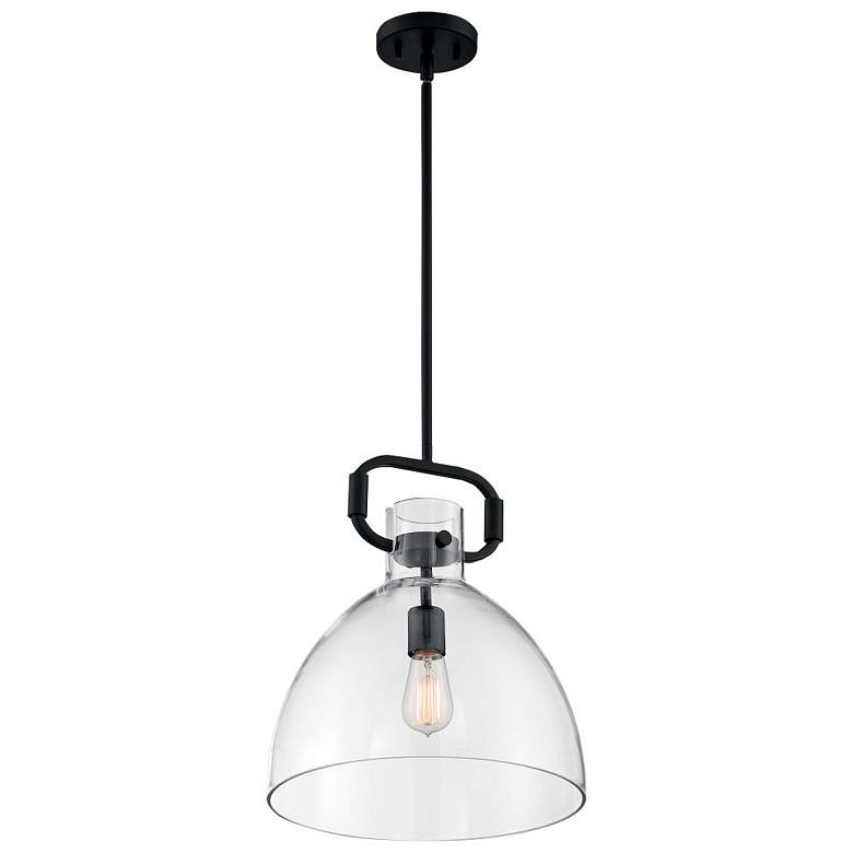 Image 3 Teresa 14" Wide Matte Black Pendant Light with Clear Glass more views