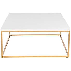 Image1 of Teresa 35 1/2"W Square White and Brushed Gold Coffee Table