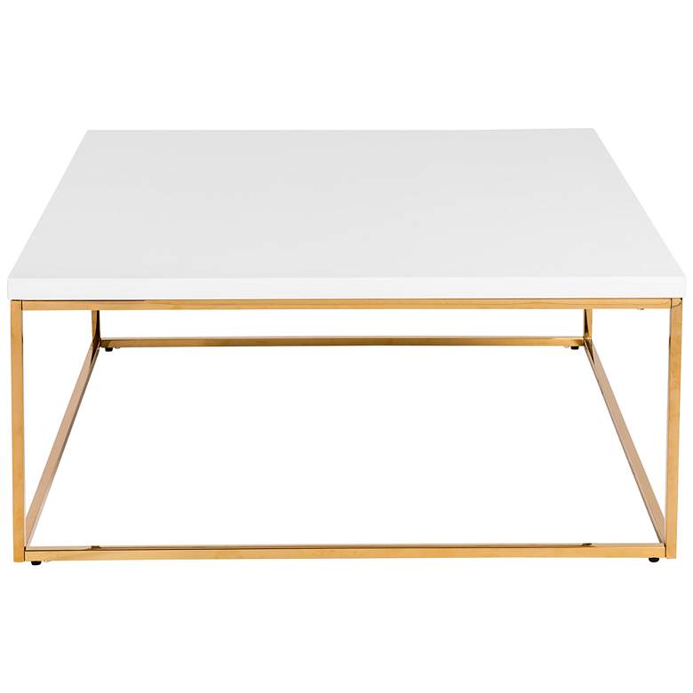 Image 1 Teresa 35 1/2 inchW Square White and Brushed Gold Coffee Table