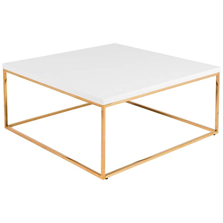 Image 6 Teresa 35 1/2 inchW Square White and Brushed Gold Coffee Table more views